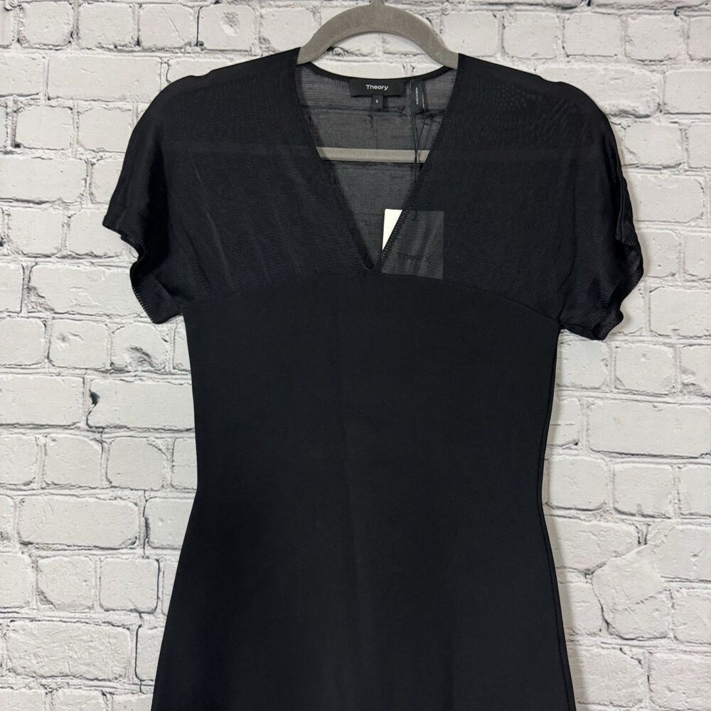 NWT Theory Kimono Illusion Fitted Dress in Black Glossed Women Size Small S LBD - Picture 6 of 16